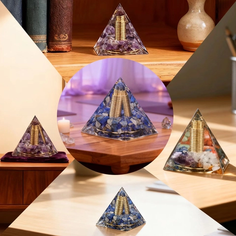 Orgone Energy Pyramid Natural Crystal Stone Chips Resin Healing Generator With Copper Coil For Home Office Desk Ornament