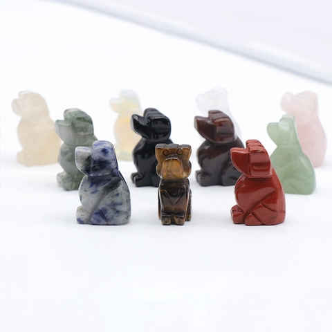 Mini Dog Crystal Stone Carving Natural Gemstone Puppy Figurine Healing Animal Statue For Desktop Home Decor Ornament Gift