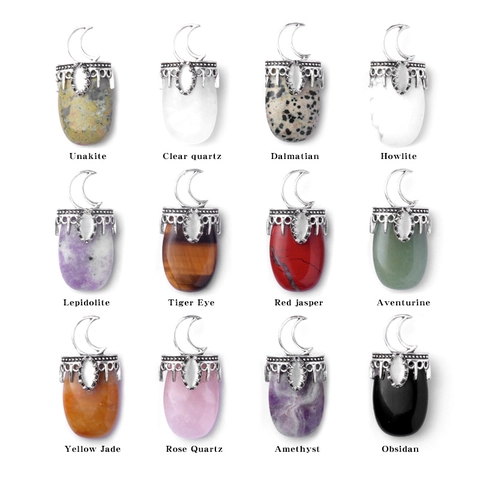 Vintage Legering Maan Zon Ster Ingelegde Natuursteen Hanger Halsketting Rozenkwarts Amethist Boheemse Sieraden Cadeau Vrouwen