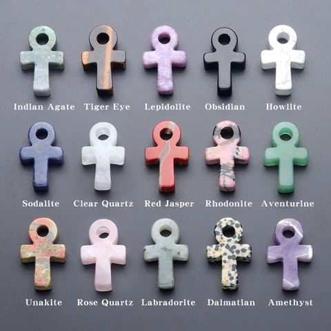 Natural Stone Ankh Cross Pendant Egyptian Life Symbol Healing Crystal Agate Amethyst Quartz For Jewelry Making Findings Charm