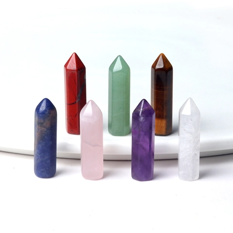 Set di 7 Pezzi di Cristallo a Punta Esagonale in Pietra Chakra Naturale Bacchette di Cristallo in Pietra Energetica Per Yoga