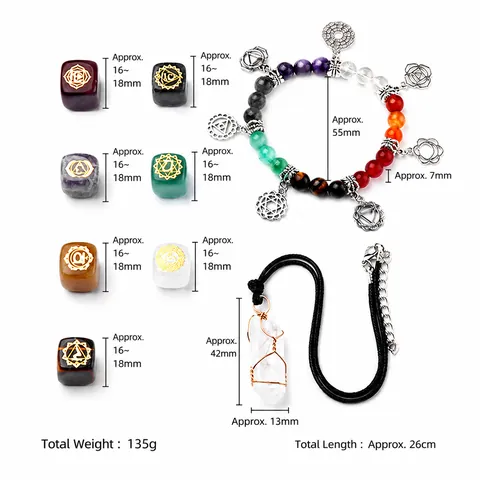7 Chakra Healing Crystals Yoga Meditation Energy Stones Collection With Wrapped Crystal Pillar Pendant Necklace Beaded Bracelet
