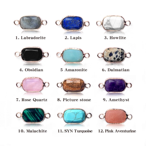 Natural Semi Precious Stone Rectangular Faceted Pendant Connector Gold Plated Alloy Bezel DIY Jewelry Making Necklace Bracelet Accessory