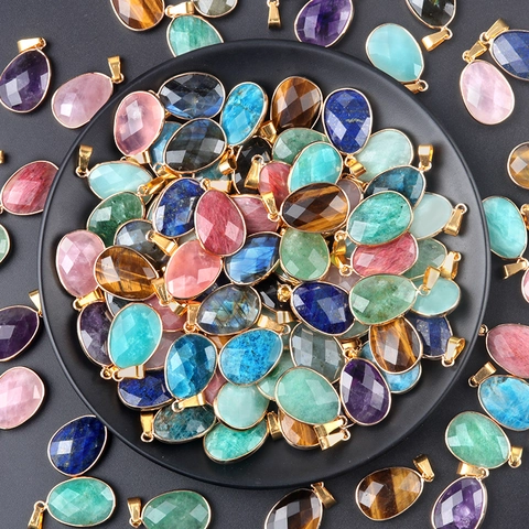 Colgantes de Piedras Semipreciosas en Forma de Lágrima Facetadas Naturales Borde de Cobre Chapado en Oro Colgante de Collar de Gemas Irregulares Para Accesorios de Creación de Joyas DIY