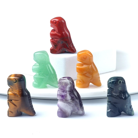 Mini Semi-Precious Stone Dinosaur Figurine Natural Crystal Carved Animal Ornament Amethyst Obsidian Tiger Eye Desk Decor Gift