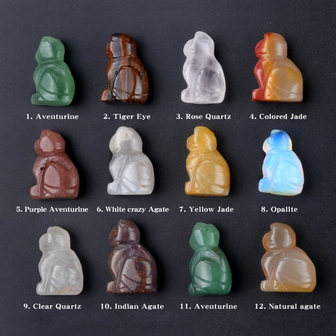 Natural Gemstone Cat Figurine Healing Crystal Stone Mini Animal Statue Home Office Desktop Decor Polished Agate Ornament