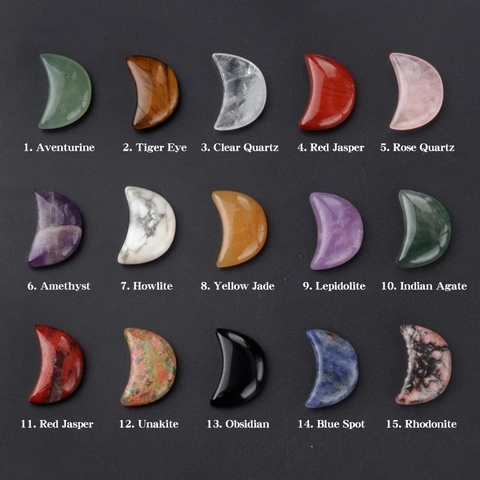 Natural Stone Crescent Moon Pendants Polished Healing Crystals For DIY Jewelry Making Rose Quartz Amethyst Tiger Eye Stones