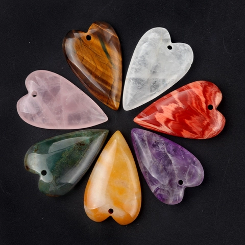 Heart Shaped Natural Stone Agate Crystal Pendants For DIY Necklace Jewelry Making Drilled Heart Gemstone Charm Accessory