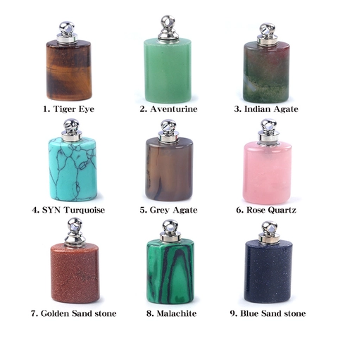 Natural Stone Perfume Bottle Pendant Rose Quartz Essential Oil Vial Polished Cylinder Healing Crystal Jewelry Making Pendants