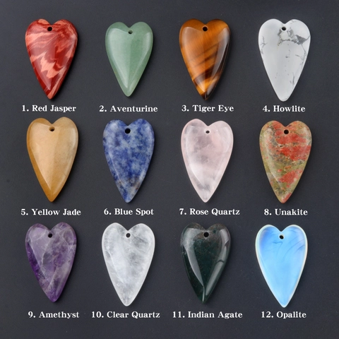 Heart Shaped Natural Stone Agate Crystal Pendants For DIY Necklace Jewelry Making Drilled Heart Gemstone Charm Accessory