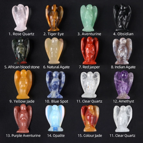 Natural Crystal Agate Angel Figurine Carved Healing Pocket Stone Polished Guardian Angel Statue Home Decor Meditation