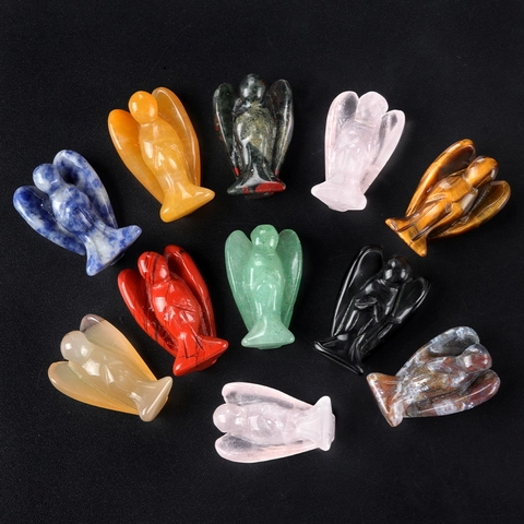 Natural Crystal Agate Angel Figurine Carved Healing Pocket Stone Polished Guardian Angel Statue Home Decor Meditation
