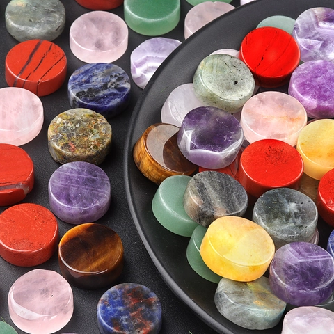 Disque Rond en Pierre d'Agate de Cristal Naturel Cabochon Pierre Polie Pour la Création de Bijoux Accessoire Pendentif DIY