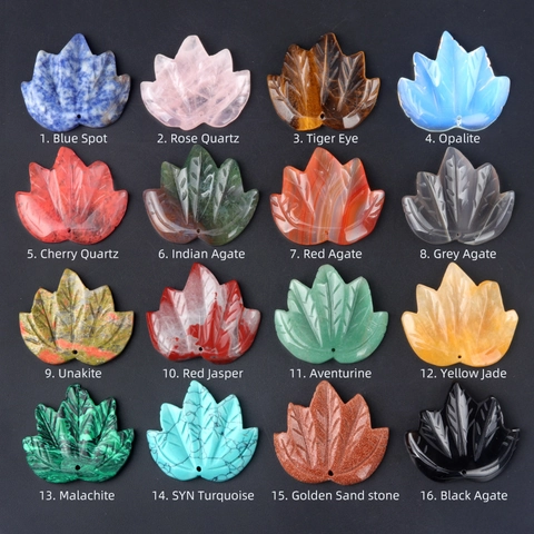 Maple Leaf Natural Stone Crystal Agate Pendant Necklace Carved Tree Leaf Healing Quartz Tiger Eye Pendant With Braided Cord Jewelry Gift For Women Men