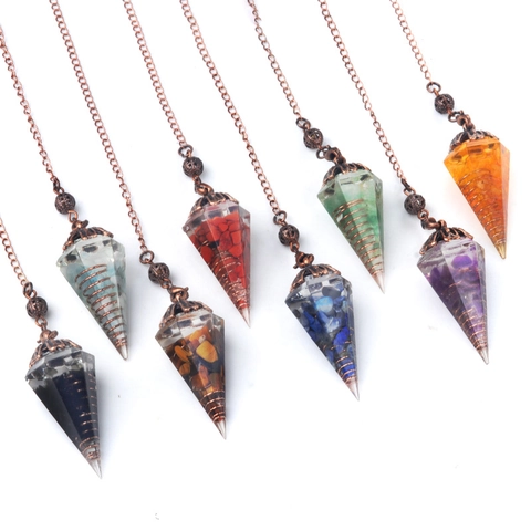 Collana Pendolo di Guarigione in Resina Cristallo Vintage Rame Antico Pietra Naturale Gioielli Spirituali Uomo Donna