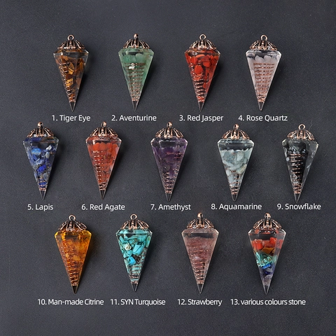 Collana Pendolo di Guarigione in Resina Cristallo Vintage Rame Antico Pietra Naturale Gioielli Spirituali Uomo Donna