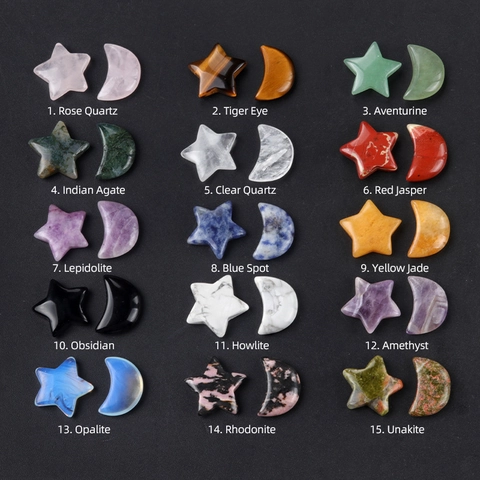 Natural Polished Crystal Agate Star Moon Decorative Stone Set For Home Decor Desk Ornament DIY Jewelry Accessories