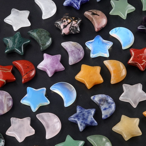 Natural Polished Crystal Agate Star Moon Decorative Stone Set For Home Decor Desk Ornament DIY Jewelry Accessories