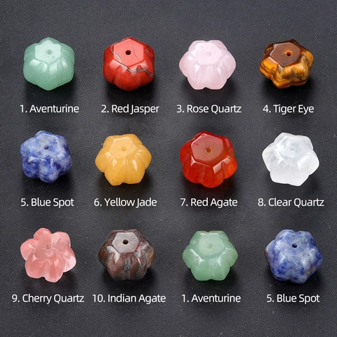 Perles en Vrac en Pierre Semi Précieuse Cristal Naturel Forme Citrouille Fleur pour Bijoux DIY Agate Quartz Oeil de Tigre
