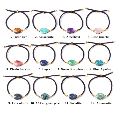 Natural Amethyst Semi-Precious Stone Faceted Water Drop Pendant Adjustable Braided Rope Bracelet For Women Men Ethnic Handmade Jewelry