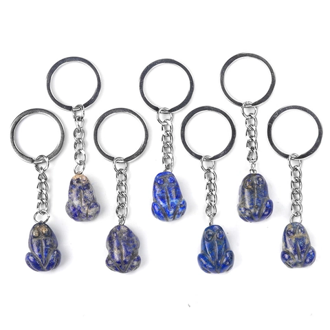 Natürlich Lapislazuli Geschnitzt Frosch Schlüsselanhänger Tier Stein Anhänger Schlüsselring Für Damen Herren Auto Tasche Deko