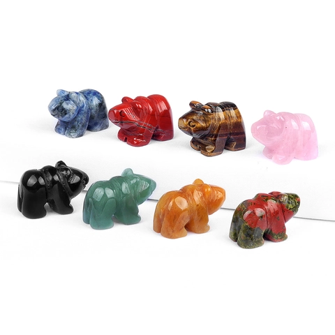 Hand Carved Bear Animal Figurine Natural Crystal Agate Gemstone Desk Ornament Home Office Table Decor Healing Stone Statue