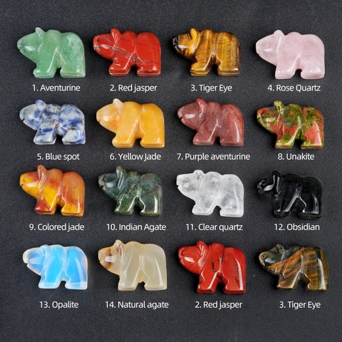 Hand Carved Bear Animal Figurine Natural Crystal Agate Gemstone Desk Ornament Home Office Table Decor Healing Stone Statue