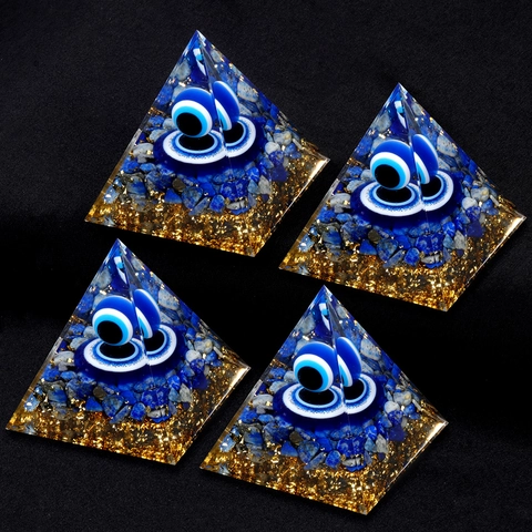 Lapislazuli Orgon Pyramide Mit Böser Blick Symbol Goldfolie Harz Heilung Kristall Energie Generator Haus Büro Dekor Ornament