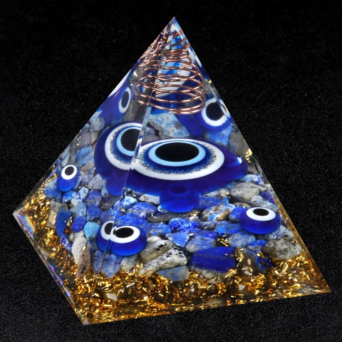 Piramide Orgonite Malocchio Resina Lapislazzuli Foglia d'Oro Piramide Energetica Ornamento da Scrivania Decorazione Casa Ufficio Regalo Mistico