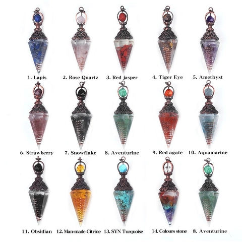 Vintage Hexagonal Cone Crystal Agate Resin Pendulum Pendant Necklace Mystical Healing Stone Jewelry With Copper Alloy Chain