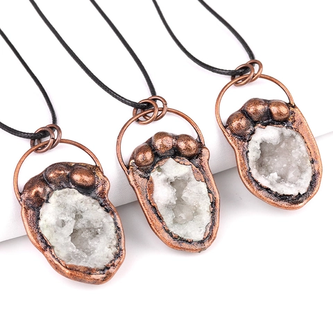 Collar con Colgante de Geoda de Cristal de Piedra Natural Irregular Vintage de Aleación de Cobre Antiguo Joyería Druzy Mineral Bruto