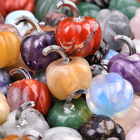 Mini Pumpkin Natural Stone Crystal Agate Pendant Halloween Pumpkin Charms For DIY Jewelry Making Thanksgiving Home Decor
