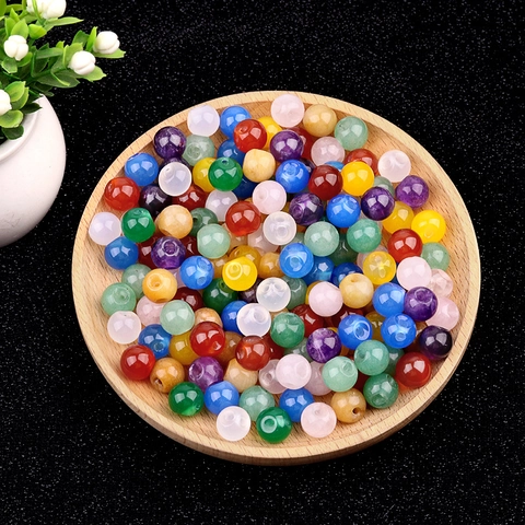 Cuentas de Ágata Redondas de Piedra Natural para Joyería Amatista Jaspe Pulido DIY Cuentas Espaciadoras Accesorio de Ropa