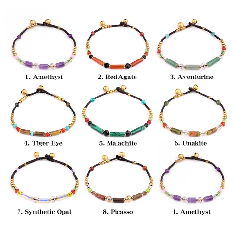 Bohemian Semi-Precious Stone Cylinder Bead Braided Bracelet With Alloy Bell Charm Ethnic Retro Handmade Bracelet Women Jewelry