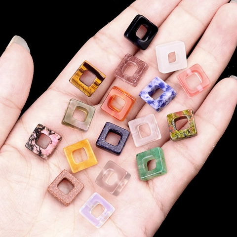 Square Hollow Natural Crystal Agate Loose Beads DIY Jewelry Findings For Necklace Bracelet Making Tiger Eye Rose Quartz Beads