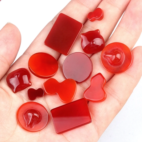 Natural Red Agate Loose Stone Cabochons DIY Jewelry Making Accessories Gourd Round Rectangle Polished Stone Pendants