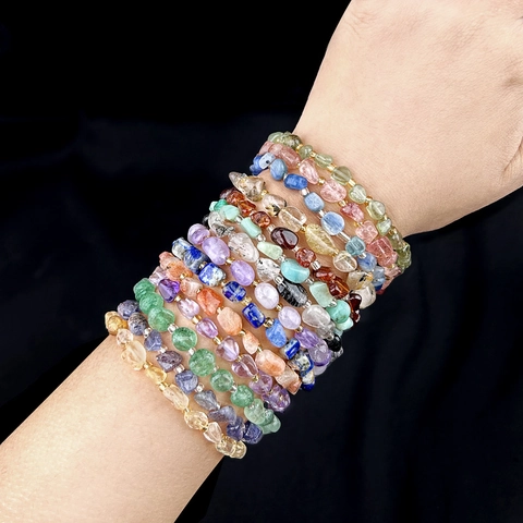 Irregular Natural Stone Chip Bracelet Alloy Extension Chain Amethyst Citrine Lapis Lazuli Gemstone Beaded Bracelet For Women