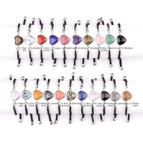 Naturstein Herz Anhänger Gewebtes Armband Verstellbares Geflochtenes Seil Heilender Kristall Quarz Herzförmiges Schnurarmband Schmuck Für Damen Herren