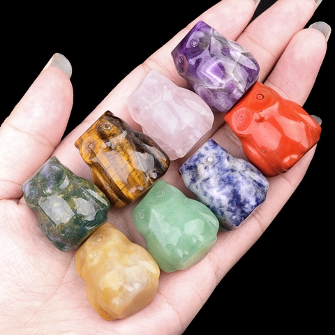 Naturkristallstein Mini Eule Figur Taschenstein Tierstatue Heilung Reiki Meditation Heimdekoration Poliertes Ornament