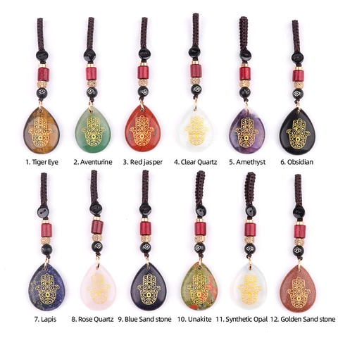 Ciondolo Portachiavi in Pietra Preziosa Intrecciata Mano di Fatima Forma a Goccia Ametista Occhio di Tigre Quarzo Rosa Ornamento da Appendere per Borsa