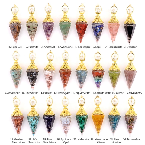 Hexagonal Cone Natural Crystal Stone Resin Pendulum Necklace Gold Plated Alloy Lotus Buddha Healing Energy Dowsing Pendant