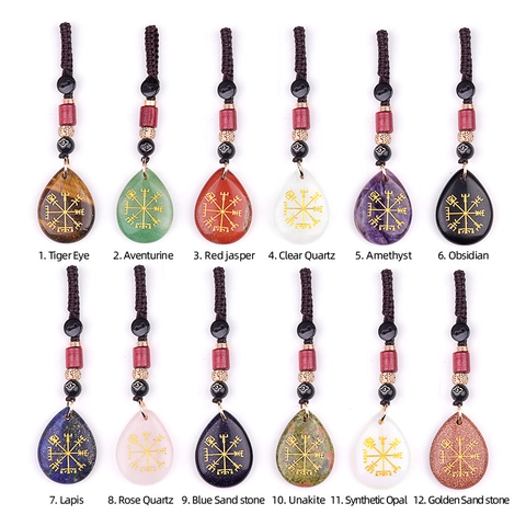 Portachiavi Vichingo Bussola Pietra Naturale Goccia d'Acqua Vegvisir Simbolo Intrecciato Ciondolo Borsa Amuleto Cristallo Curativo