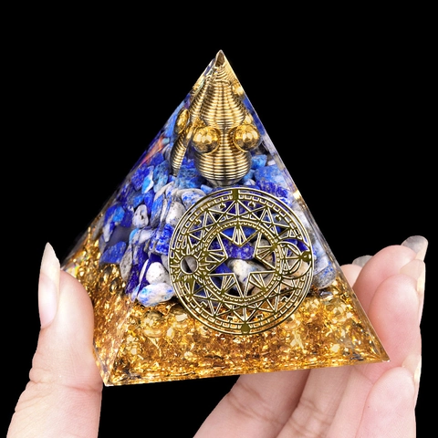 Decorazione a Piramide di Cristallo di Orgonite Fatta a Mano in Resina Lapislazzuli Ametista Guarigione Energetica Meditazione Casa Ufficio Regalo