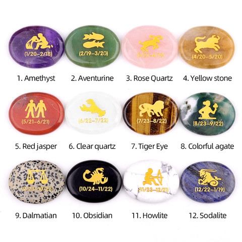 Set di Pietre di Cristallo Naturale con Segni Zodiacali Pietre a Forma di Palmo in Ametista Agata Incisa per Meditazione Arredamento Casa Regalo Cristalli Curativi