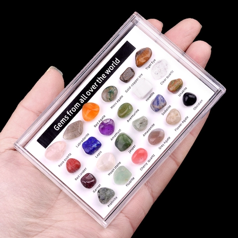 Kit di Campioni Minerali Naturali 24 Varietà Pietre Grezze Lucidate Scatola di Collezione di Gemme Per Bambini Istruzione Scientifica Regalo