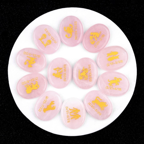 Set di Pietre di Cristallo Naturale con Segni Zodiacali Pietre a Forma di Palmo in Ametista Agata Incisa per Meditazione Arredamento Casa Regalo Cristalli Curativi