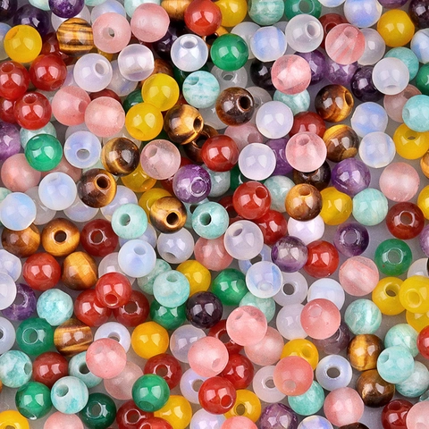 Natural Polished Agate Amethyst Amazonite Tiger Eye Round Loose Beads For DIY Jewelry Making Necklaces Bracelets Accessories