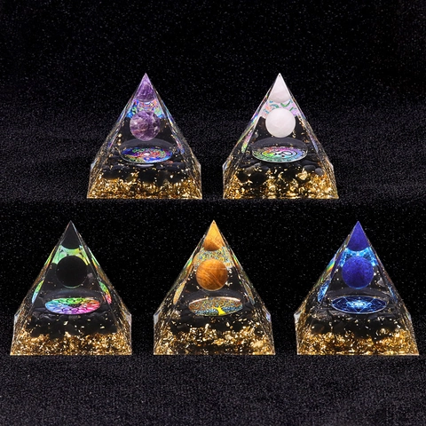 Orgone Pyramid Energy Generator Crystal Stone Amethyst Rose Quartz Tree Of Life Meditation Healing Home Desk Decor