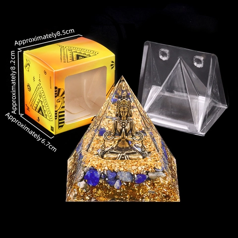 Orgone Pyramid With Buddha Shiva Statue Gold Foil Resin Energy Pyramid Amethyst Lapis Lazuli Healing Crystal Home Office Decor