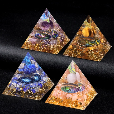 Handmade Orgone Energy Pyramid Healing Natural Stone Resin Ornament Sacred Geometry Tree Of Life Symbol For Home Office Decor